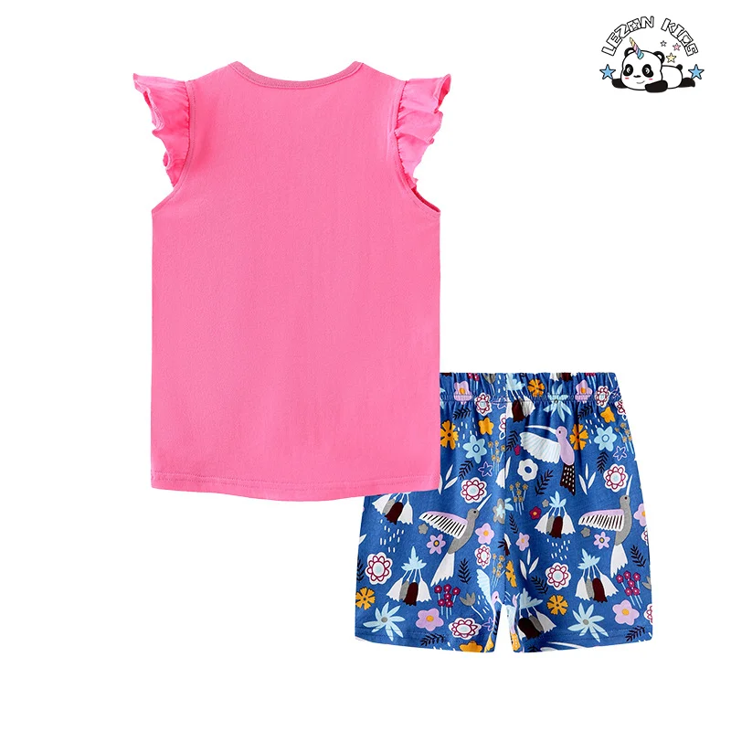 LEZONKIDS - Custom Little Girl Kids Summer Casual Embroidery Print Sweet Toddler Girls Clothing Sets